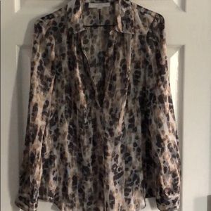 Loft v neck sheer animal print blouse
